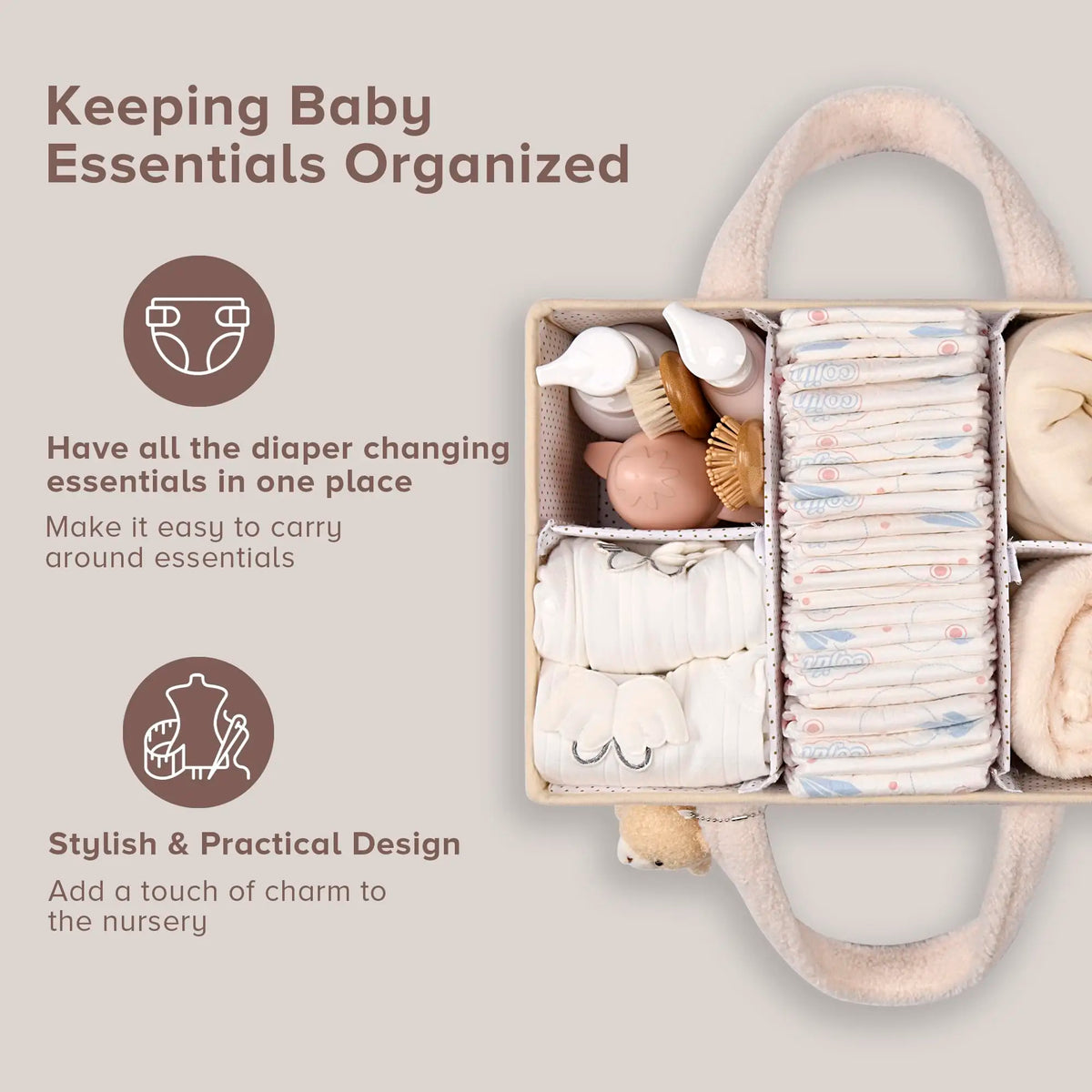 Baby Diaper Caddy Organizer with Handle – Portable Storage Basket for Diapers, Wipes & Baby Essentials