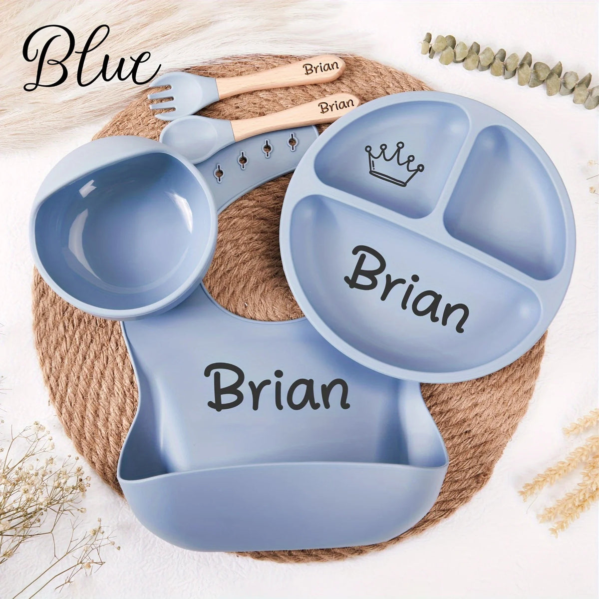 Personalized Silicone Baby Feeding Set – 5-Piece Toddler Weaning Set with Custom Name
