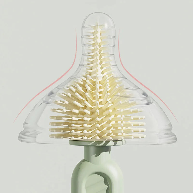 Baby Silicone Bottle Brush Set – 360° Rotating Bottle Cleaning Brush with Drying Rack