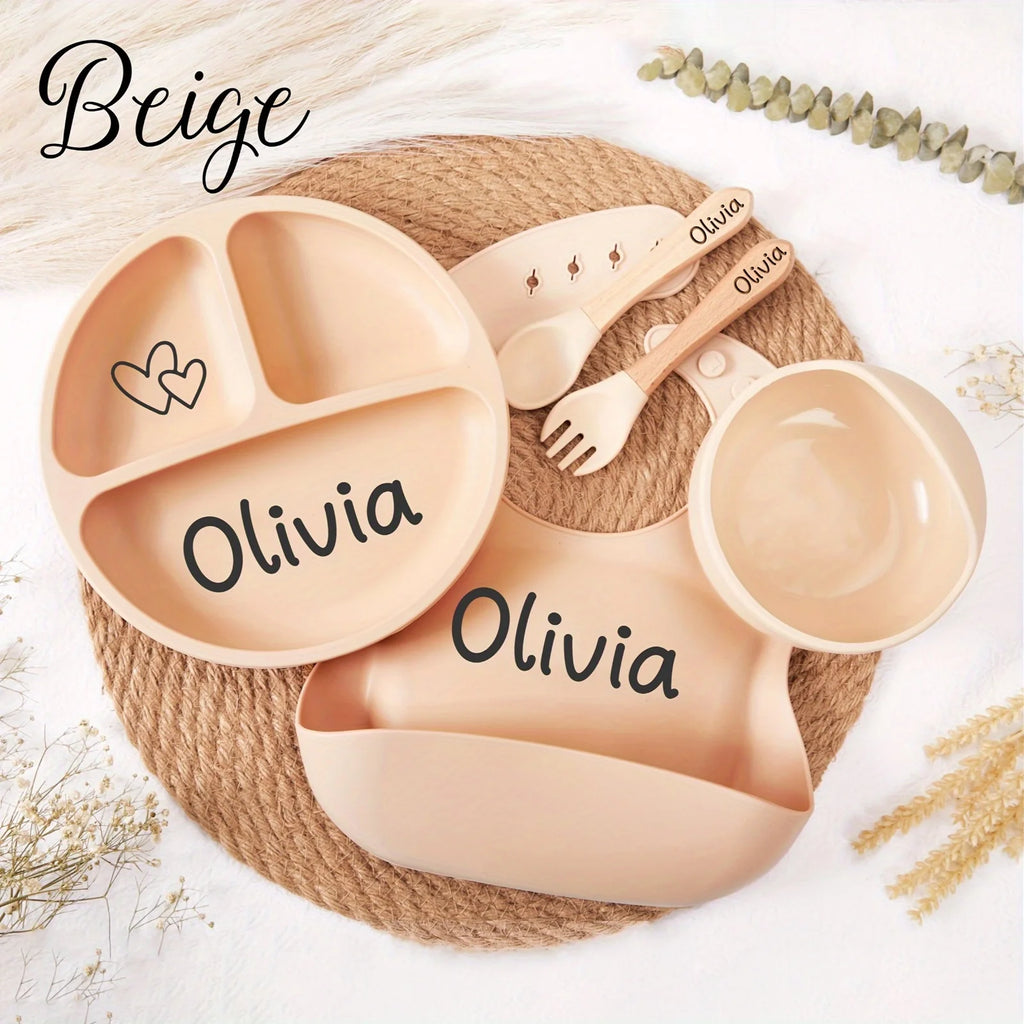 Personalized Silicone Baby Feeding Set – 5-Piece Toddler Weaning Set with Custom Name