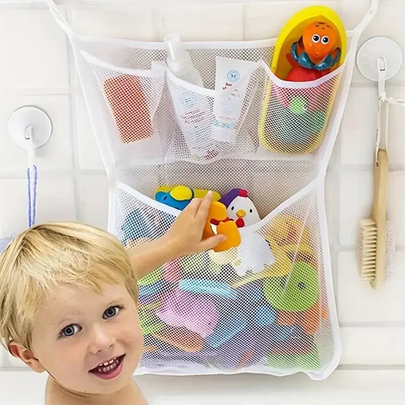 Baby Bath Toy Storage Bag – Mesh Bathroom Organizer with Suction Cups