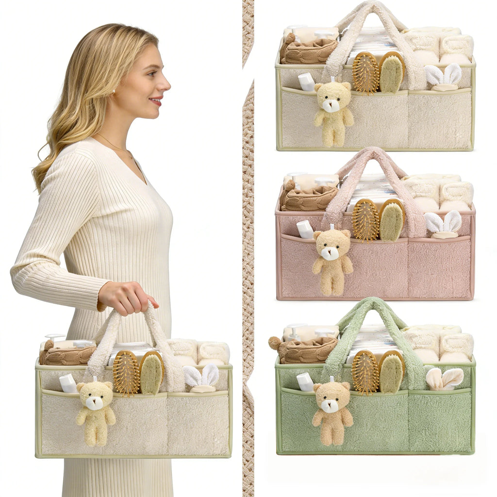 Baby Diaper Caddy Organizer with Handle – Portable Storage Basket for Diapers, Wipes & Baby Essentials