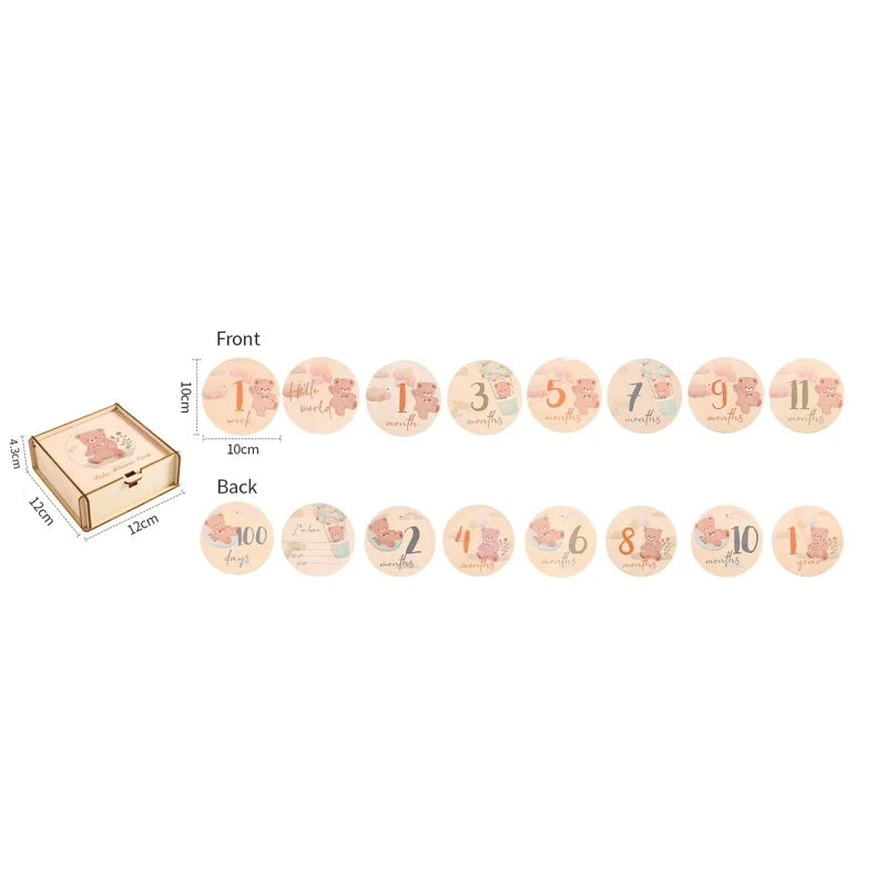 Baby Wooden Train Milestone Cards – 14-Piece Set with Organizer Box