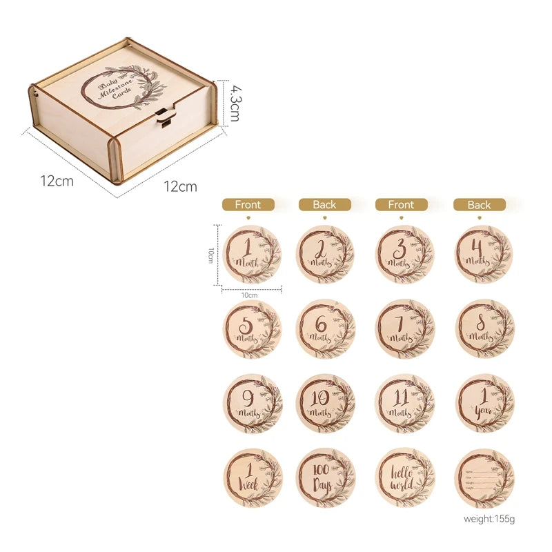 Baby Wooden Train Milestone Cards – 14-Piece Set with Organizer Box