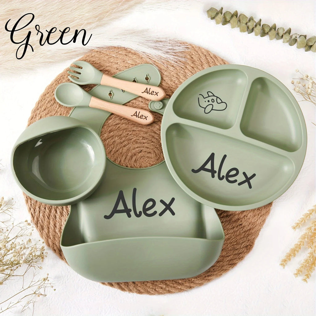 Personalized Silicone Baby Feeding Set – 5-Piece Toddler Weaning Set with Custom Name
