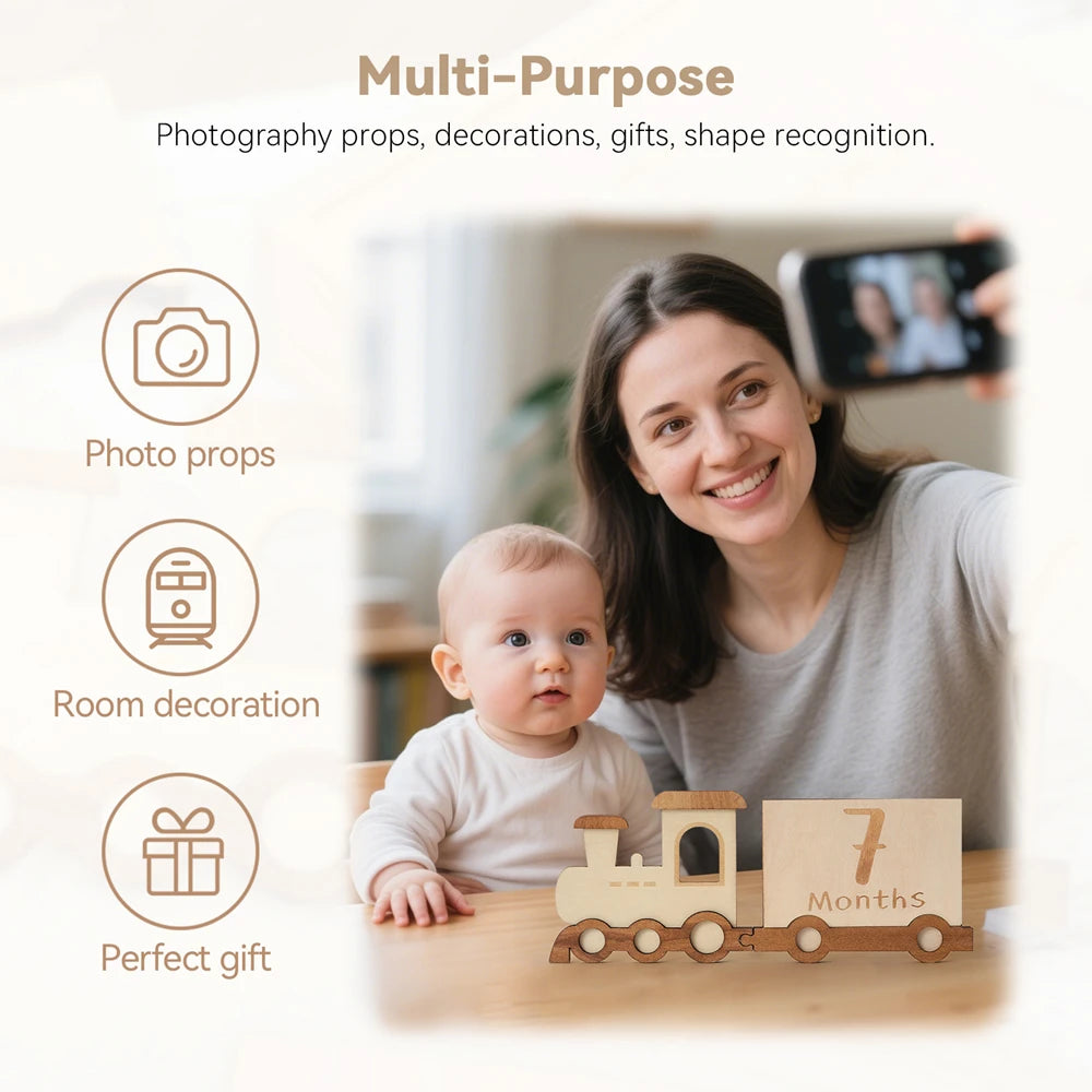 Baby Wooden Train Milestone Cards – 14-Piece Set with Organizer Box
