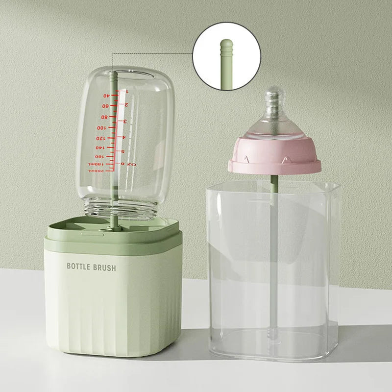 Baby Silicone Bottle Brush Set – 360° Rotating Bottle Cleaning Brush with Drying Rack
