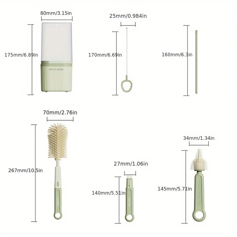 Baby Silicone Bottle Brush Set – 360° Rotating Bottle Cleaning Brush with Drying Rack