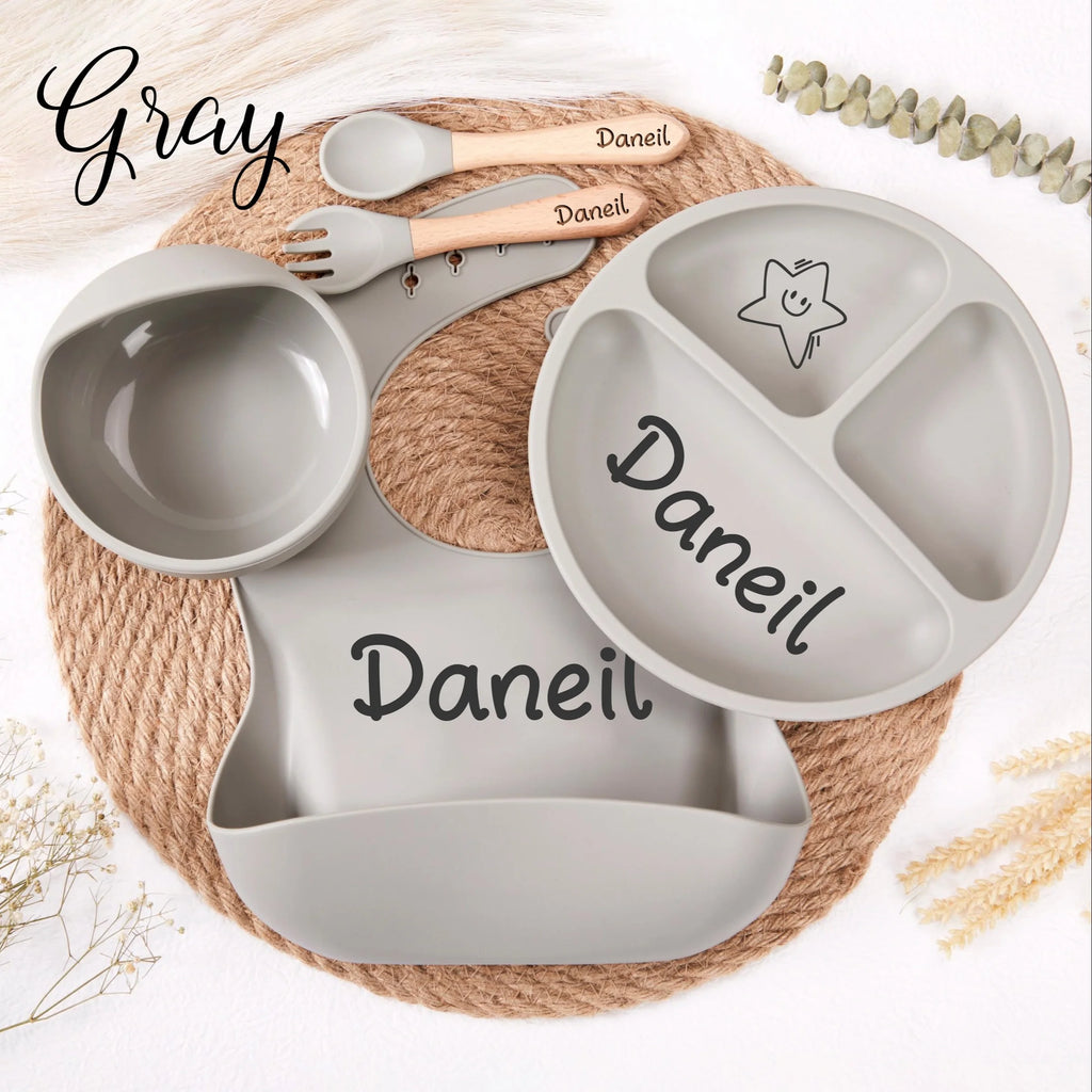 Personalized Silicone Baby Feeding Set – 5-Piece Toddler Weaning Set with Custom Name