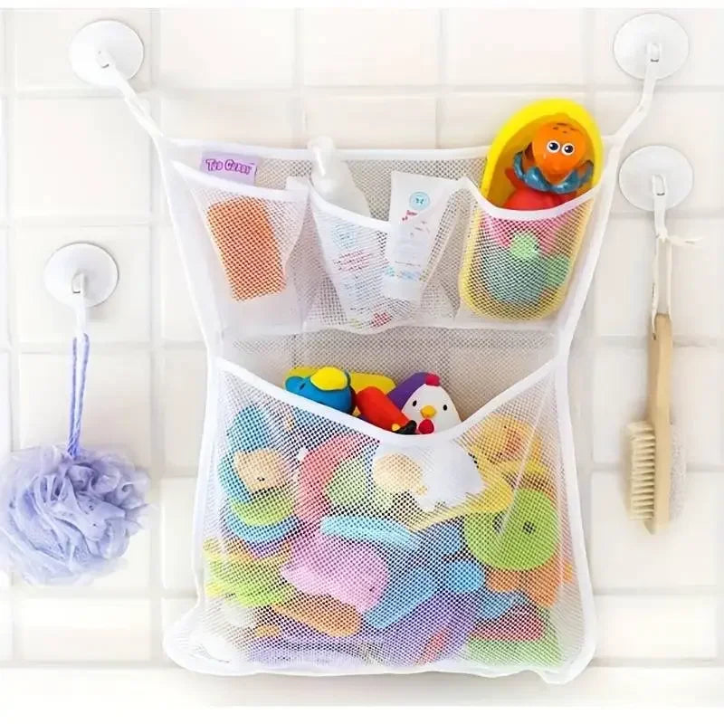 Baby Bath Toy Storage Bag – Mesh Bathroom Organizer with Suction Cups